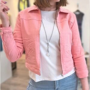 Elliott Lauren 2 piece Pink Denim Jean Set, Jacket and Cropped Jean, Size 10…